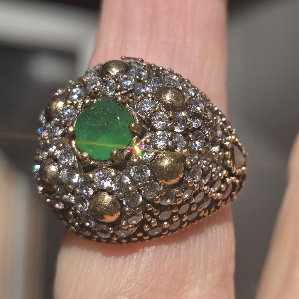 Emerald Topaz & ruby Sterling & Gold Large Ottoman ring Sz7.75 - Picture 10 of 14